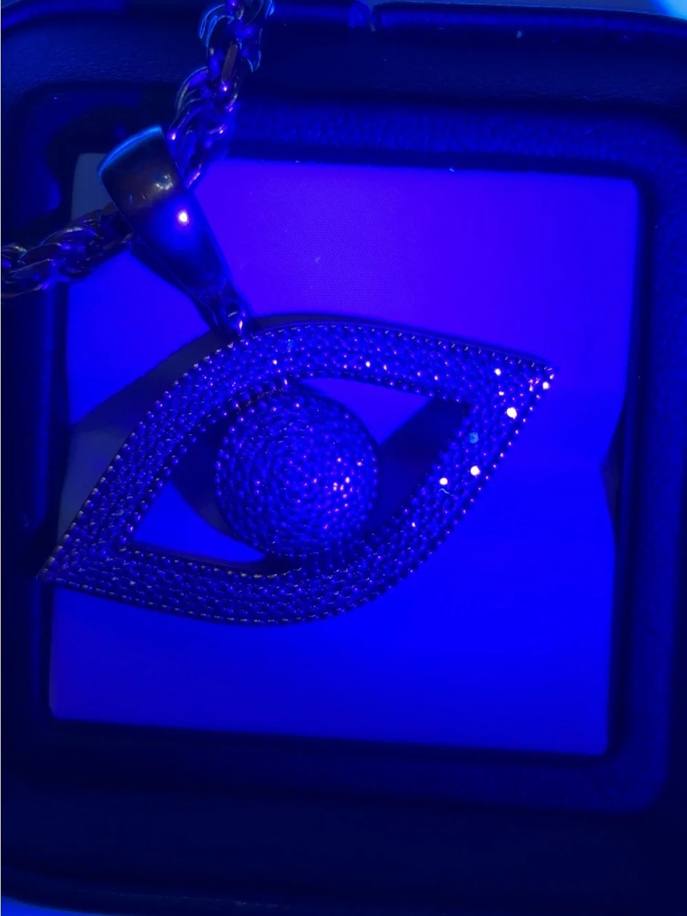 Gold-Tone Rope Chain Necklace with Pave Eye Pendant